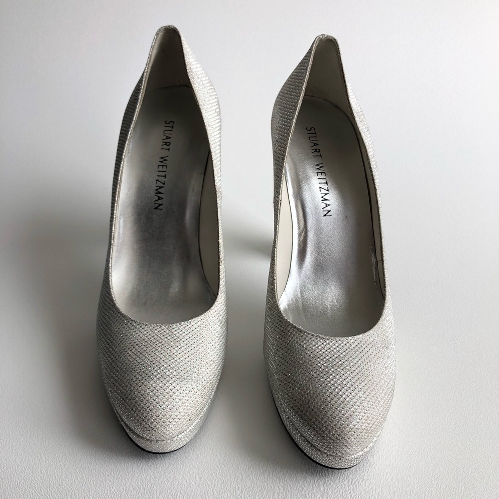 STUART WEITZMAN Silver Bling Studded Pumps Heels - Picture 3 of 8